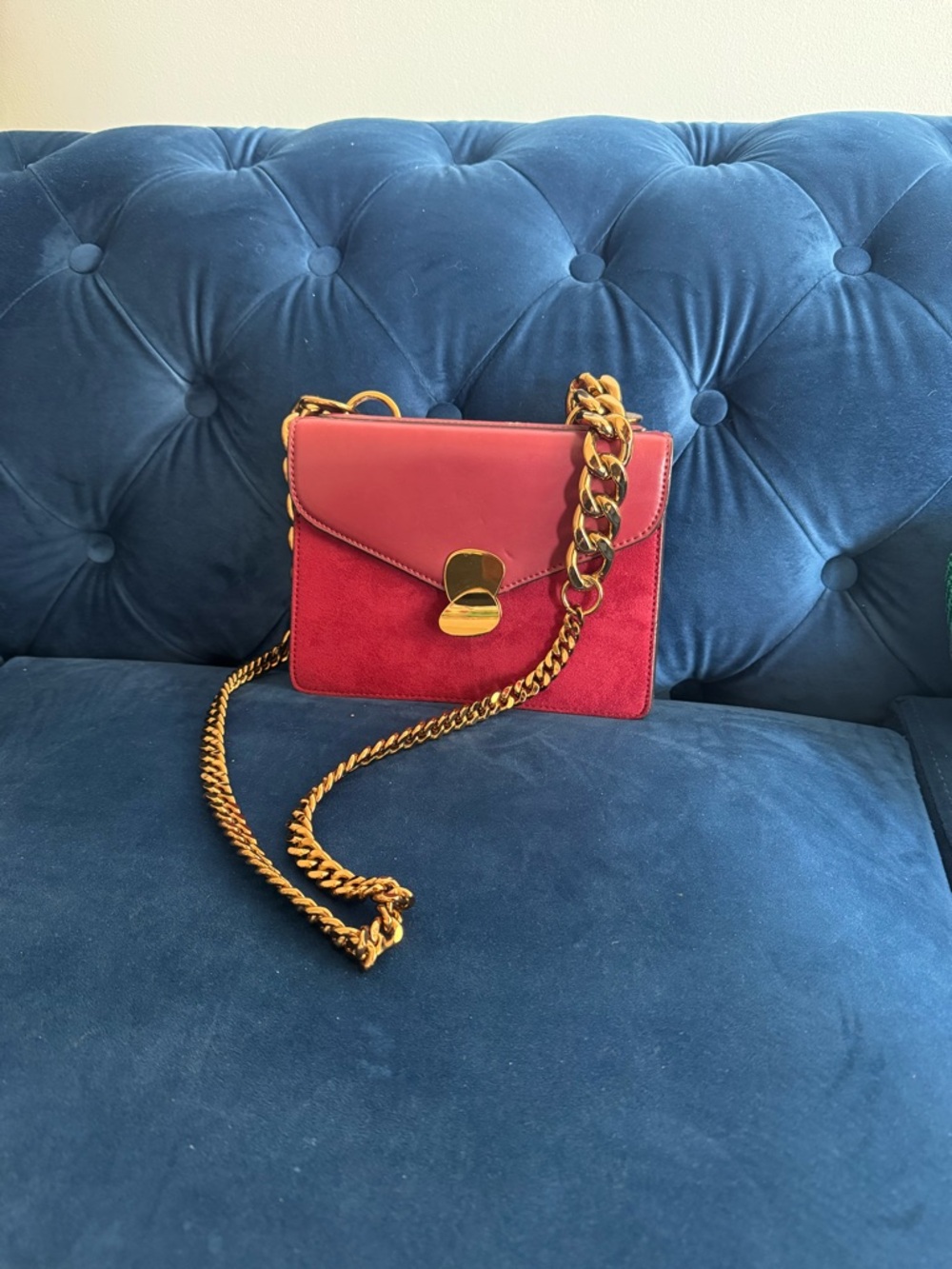 Charles & Keith Red Crossbody Bag with Gold Chain